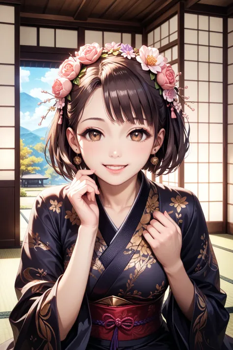 (best quality, masterpiece), (ultra-detailed), (photorealistic), (8k, RAW photo, sharp focus), (detailed skin, detailed eyes),
(Nene-san from LovePlus), (sweet face, elegant), (gang boss, powerful aura),
(wearing a traditional black kimono, intricate gold embroidery), (sitting in seiza), (in a Japanese-style room), (tatami floor, shoji screens, tokonoma alcove with a subtle flower arrangement), (soft natural light, serene atmosphere), (calm expression)、

，，
，, 
，


、
.


,,,,
.

.


.
.


, ...

.
.
、, 


,( masterpiece, best quality, high resolution, ultra high resolution, pixel perfect, depth of field, 4K, RTTX10.0),
、Anegasaki Nene, short hair, beautiful brown eyes, smiling face,, (fine grain), , highly detailed face,, (masterpiece:1.2, best quality), ((only1 girl)), ((close up))