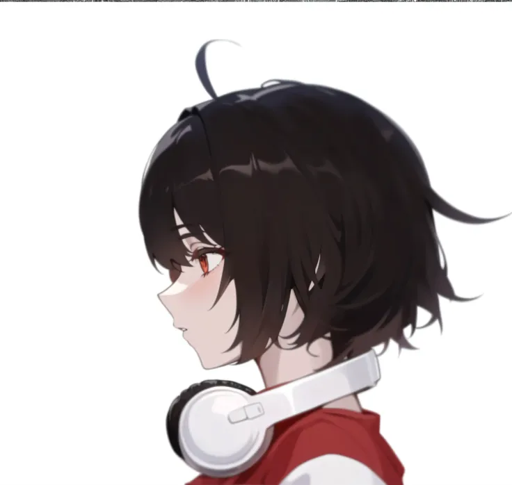 anime girl with headphones and red jaket looking away, profile of anime girl, anime moe artstyle, gapmoe yandere, with headphones, (masterpiece:1.2), best quality, (hyperdetailed, highest detailed:1.2), high resolution 