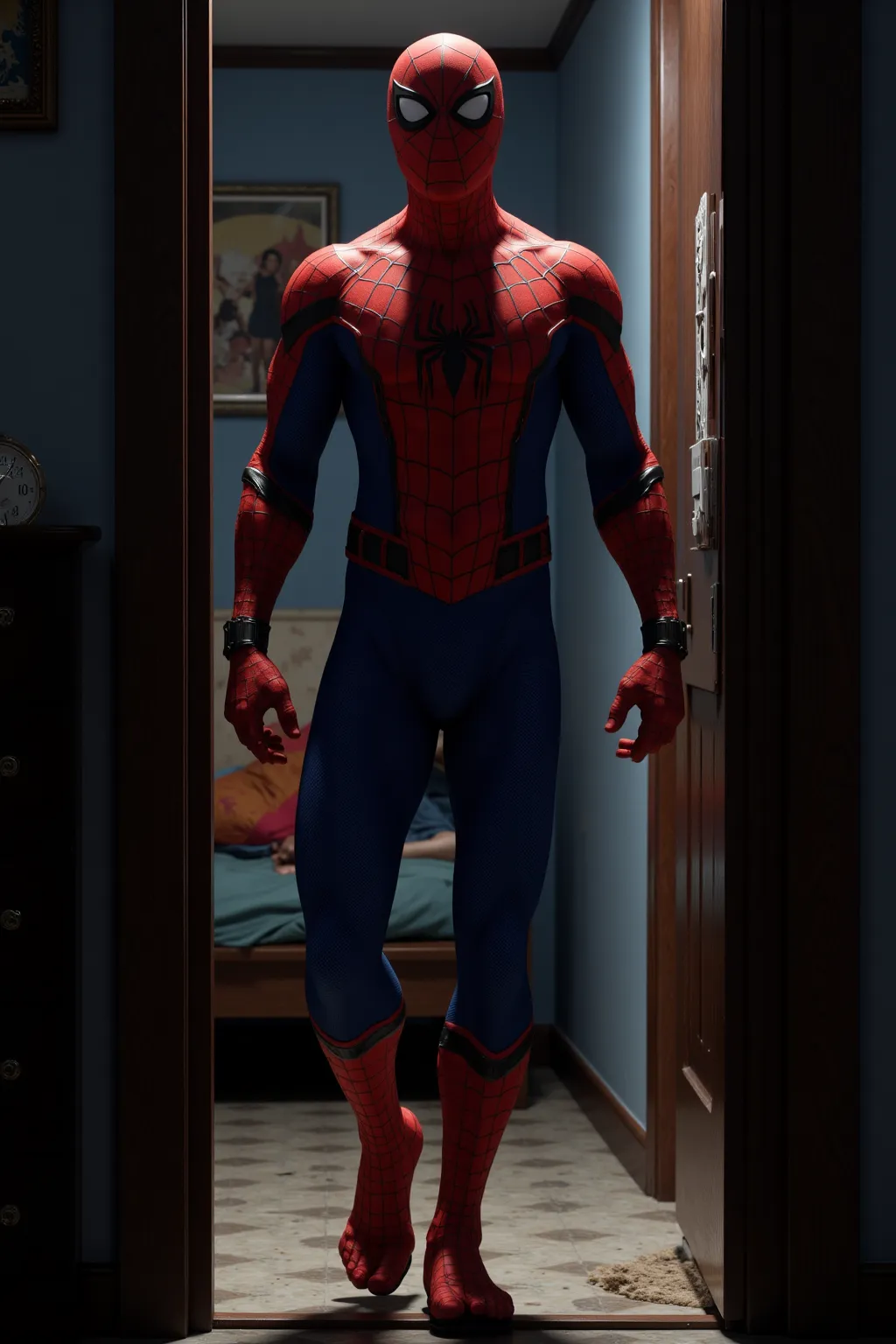 Spider-Man coming out of the next room