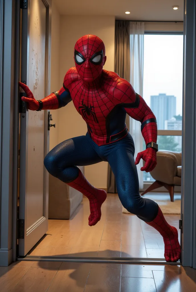 Spider-Man coming out of the next room/The room next to the condominium...