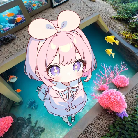 simple, Pastel palette, pale color, Innocent, Cute, dreamy, yume kawaii, Soaring high, dressstyle, sweetLolita, cherry bob, pinkfairy, Sparkle, glitter, jewel eyes, beautiful arrangement of motifs, picture frame style、soft expression, looking upward, unde...