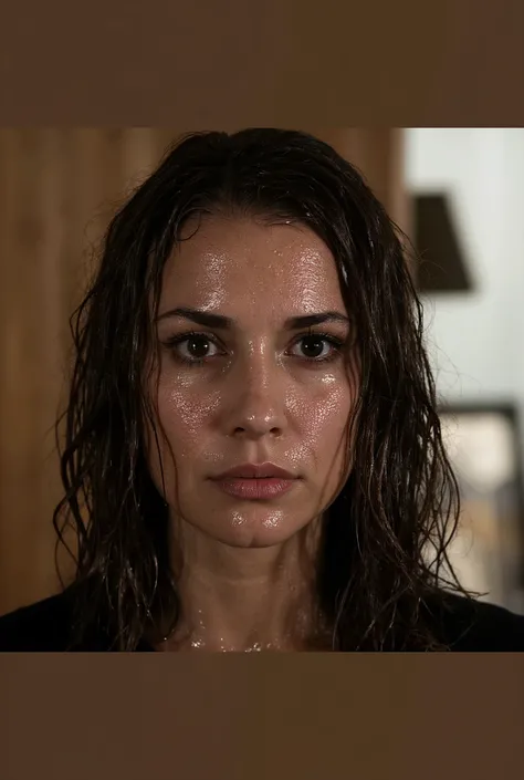 face close up of Cinematic scene of a matured woman with wet glowing sweat face, visible face skin pore, 4 K, awarded, real scene, , ((Beautiful actress cold face )) , sharp focus , ( 8K ultra HD :0.8), more details, And a sweaty face , sex,seat,(( sweaty ...