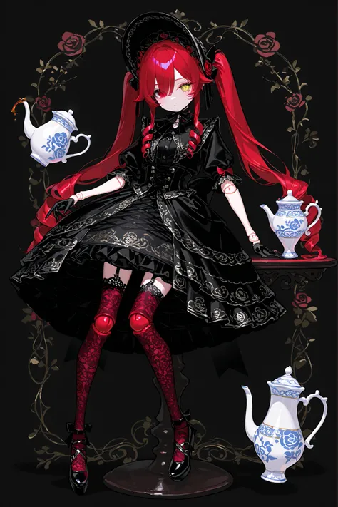 Alive doll girl, she is petite vintage cute porcelain live-doll. her body is made of porcelain and the joints of her limbs are hinges. She has scarlet red kinky hair is styled in two ringlets pigtails. She has heterochromia, one eye is blue the other eye...