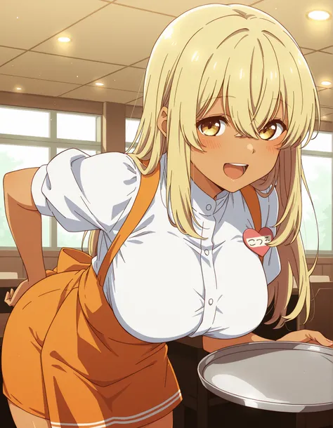 Score_9, score_8_up, score_7_up, source_anime, kana higa, solo, long hair, bangs, blonde hair, hair between eyes, yellow eyes, tanned skin, large breasts, (best quality), (high quality), {masterpiece}, extremely delicate and beautiful, ultra-detailed, beau...