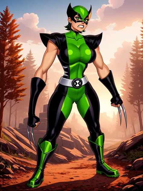 masterpiece、high quality、high image quality、detailed face, (masterpiece), (perfect-all),score_9, score_8_up, score_7_up, masterpiece, high quality, BREAK
LraKinyX, short hair, mask, green mask, and black bodysuit, black and green suit, huge breasts, glove...