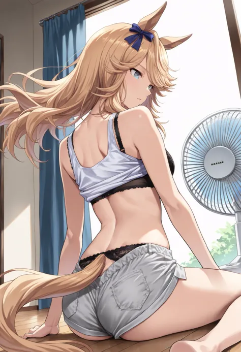 (masterpiece, best quality, perfect face:1.4), wide angle, gold city \(umamusume\), 1girl, floating hair, horse ears, horse tail, tail on the lower back, proportional body, proportional, beautiful hair, beautiful face, beautiful detailed eyes, beautiful cl...