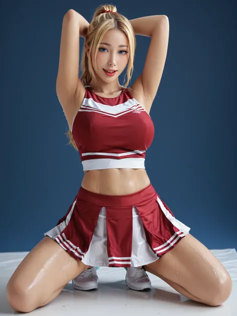Show me your armpits,wet skin,最High Quality, masteRpiece, VeRy detailed, High Quality, high Resolution, A giRl, R, Blonde, ponytail, blue eyes,  beautiful ,  beautiful  and peRfect face, smile, Open Mouth, Stick out your tongue, Naughty, View youR audience...