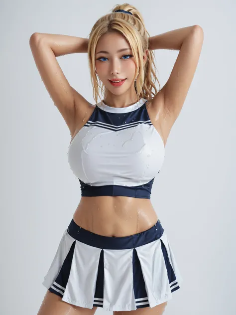 Show me your armpits,wet skin,最High Quality, masteRpiece, VeRy detailed, High Quality, high Resolution, A giRl, R, Blonde, ponytail, blue eyes,  beautiful ,  beautiful  and peRfect face, smile, Open Mouth, Stick out your tongue, Naughty, View youR audience...