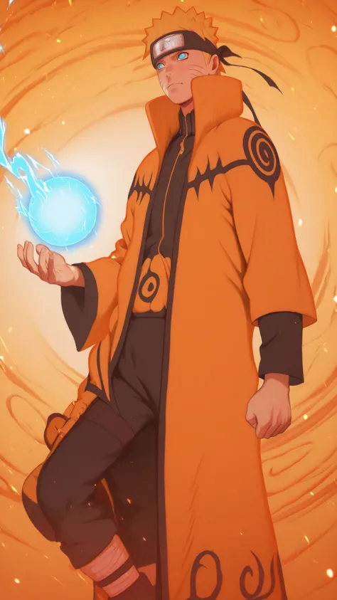 flat color, WaifuDiffusionStyle, neutral background, white splash stylized outline background, 1boy, ((uzumaki_naruto)), whisker_marks, red_hair, blue_eyes, stern_expression, orange_robe, brocade_patterns, wide_sleeves, high_collar, ornate_belt, crimson_ge...