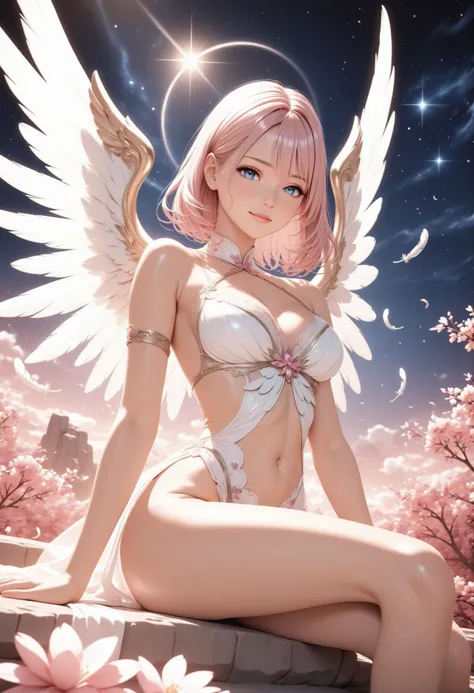 Erotic Angels, High Quality,Beautiful shiny angel,sexy pose,emotional expression,Graceful Posture,Beautiful feathers,delicate facial appearance,Mysterious Light,Fantasy Backgrounds,soft lighting for the landscape,Pink Taste,precise 3d rendering,Masterpiece...