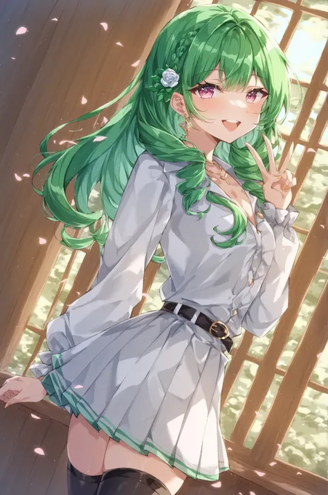 masterpiece, anime artwork, score_9_up, score_8_up, beautiful 20-year-old Japanese woman with cheerful anime features, bright victory smile while making peace sign gesture, from an angle showcasing luxury private jet interior and carefree travel mood BREAK...