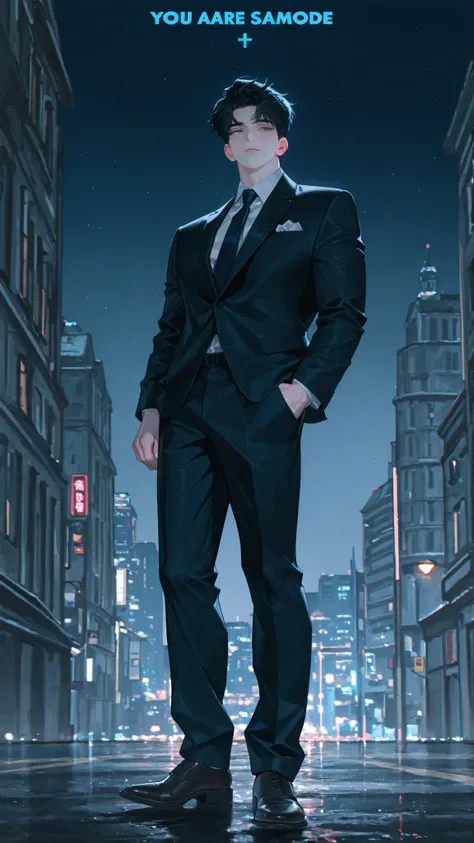 male, black hair, alone, SOLO, You are handsome, sharp expression, expressionless, medium close-up, Newest , of the number of sea otters,high quality,Superb,Masterpiece,high efficiency, suit, 쓰리피스 suit, Pomade Hairstyle, Overturned hair , muscular, full b...