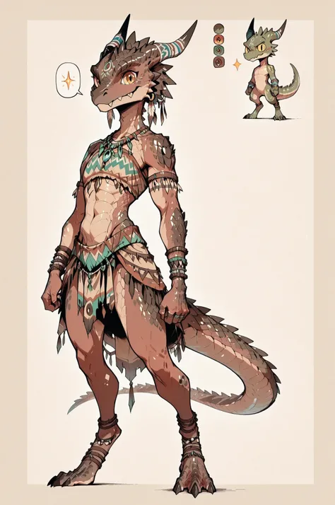 ( solo male, brown skin, brown scales, (((Kobold)), (detailed kobold)) wearing a adventure equipament , a tribal clothes , character design, 