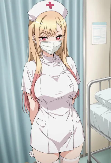 Score_9, score_8_up, score_7_up, source_anime, Marin Kitagawa, 1girl, solo, blonde hair, long hair, multicolored hair, red eyes, earrings, ear piercing, large breasts, (best quality), (high quality), {masterpiece}, extremely delicate and beautiful, ultra-d...