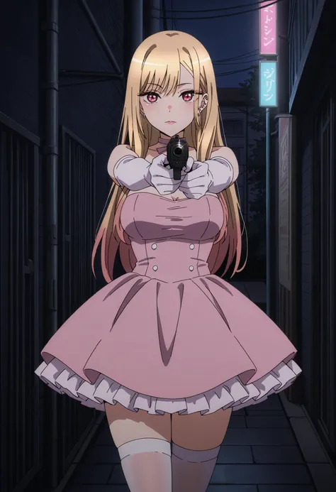 Score_9, score_8_up, score_7_up, source_anime, Marin Kitagawa, 1girl, solo, blonde hair, long hair, multicolored hair, red eyes, earrings, ear piercing, large breasts, (best quality), (high quality), {masterpiece}, extremely delicate and beautiful, ultra-d...