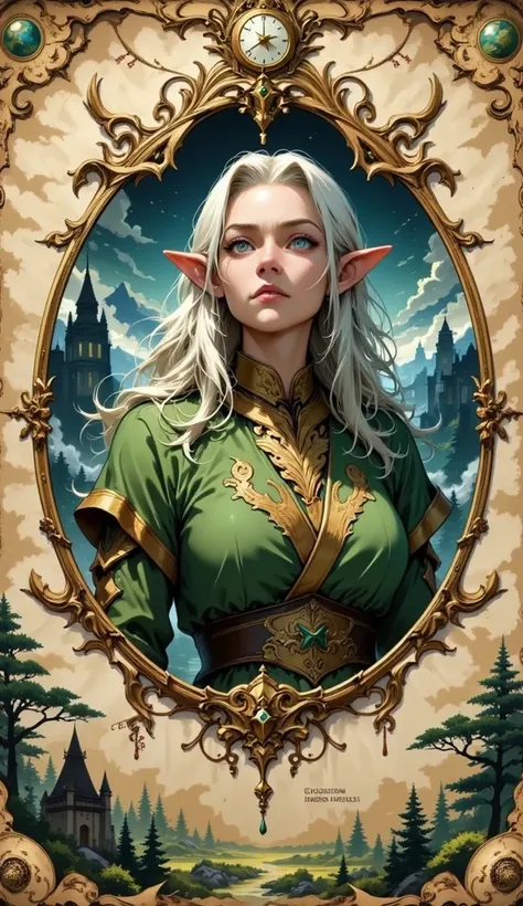 
Parchment Map ,Detailed maps ,Embedding a elf  into parchmenthere, The elf written on it in the center of the map、(elf,portrait:1.3)