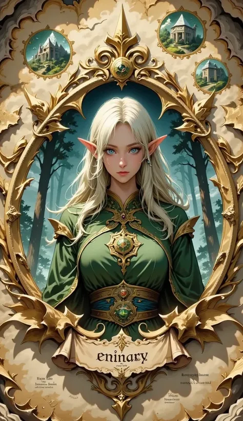 
Parchment Map ,Detailed maps ,Embedding a elf  into parchmenthere, The elf written on it in the center of the map、(elf,portrait:1.3)