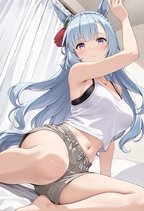 (masterpiece, best quality, perfect face:1.4), wide angle, mejiro ardan \(umamusume\), 1girl, ear ornament, horse ears, horse tail, tail on the lower back, proportional body, proportional, beautiful hair, beautiful face, beautiful detailed eyes, beautiful ...