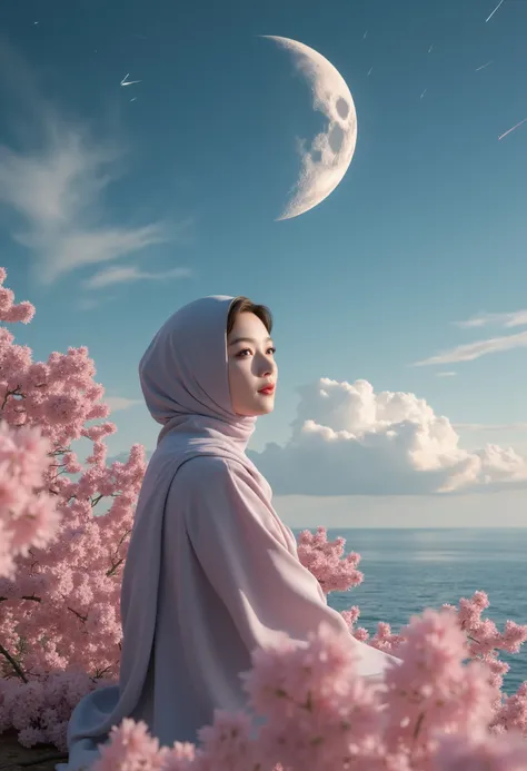 1 women wearing hijab,（first person perspective, in a panoramic view，magic realism，realism，Masterpiece, hyper HD, Super detail, High details, Best quality, A high resolution, A high resolution, Award-Awarded, Award-Awarded, Anatomically correct, 8K)，Peach ...