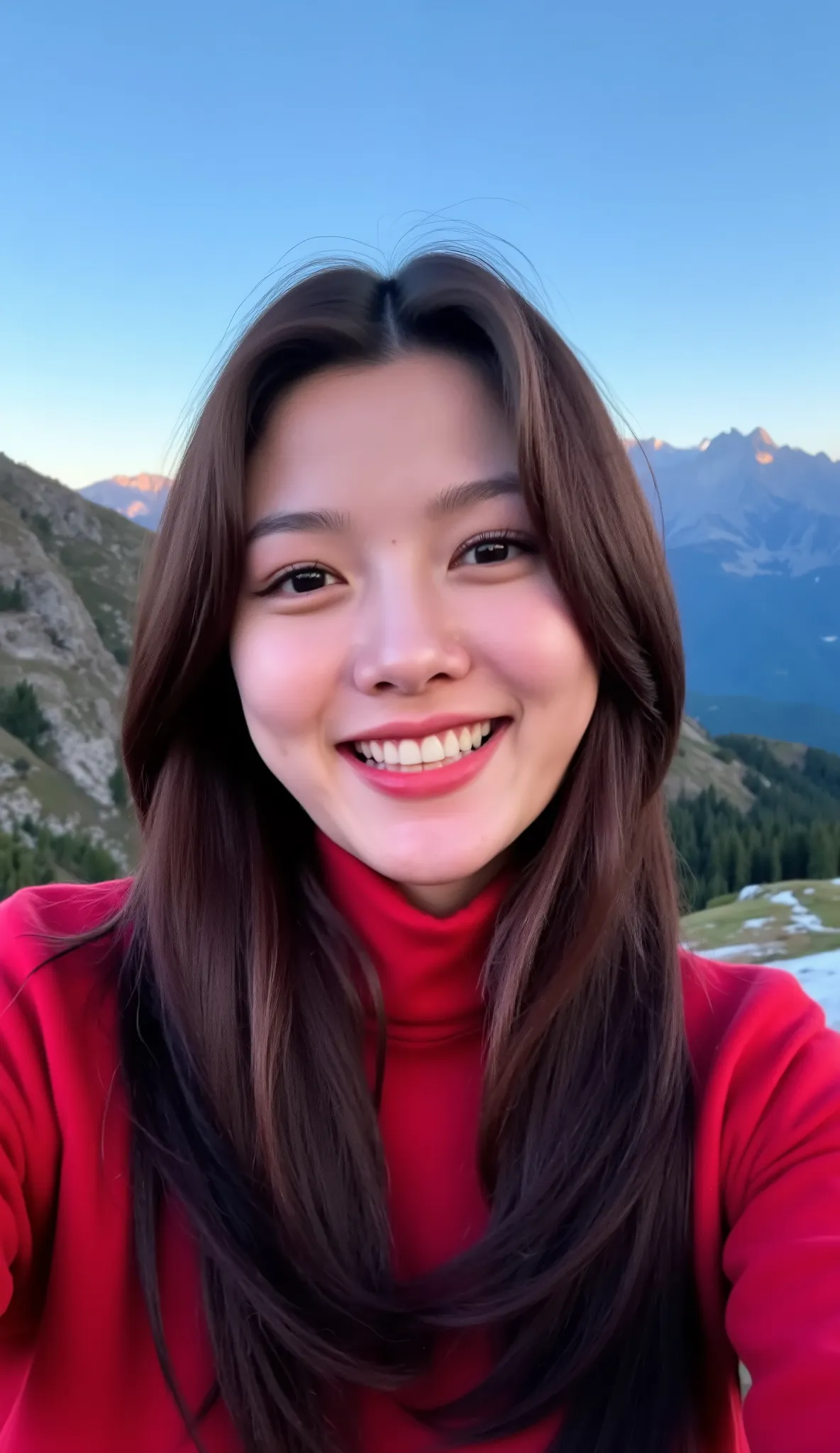   Melissa Benoist  (( full body selfie , happy )), mahakarya, top quality, ultra-detail, Solo, outdoor, (night), mountains, Alam, ( Bintang , bulan)  eyeliner , happy , ransel,   sleeping bag  ,  camping stove , botol air,  mountain shoes ,   gloves  , swe...