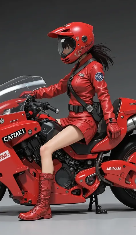 anime girl sitting on a red motorcycle wearing a red helmet, Akira motorcycle, Akira's motorcycle, Akira style, Akira style illustration, Akira anime, Akira art style, anime art vehicle concept art, Akira anime cyberpunk, :14 FLCL + Akira, Akira artstyle, ...
