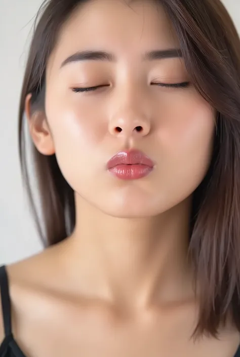 ultra-detailed close-up of a beautiful modern girl, collarbone-up composition, white studio background, soft natural lighting, soft focus on background,
camera angle slightly elevated (about 60 degrees), subject's chin gently raised, head and face facing ...