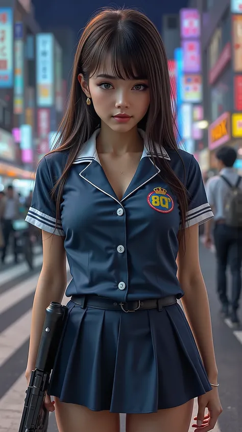 masterpiece, top quality, very detailed,Kampala , (realistic, photorealistic:1.37), (Cowboy Shots for Men  :1.3),( thighs:1.5),  Excellent Anatomy,beautiful woman,(high school girl,Actually, a small smile involving the parent of the yakuza:1.5),Keen Eyes,(...