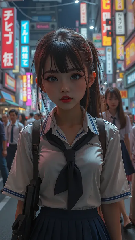 masterpiece, top quality, very detailed,Kampala , (realistic, photorealistic:1.37), (Cowboy Shots for Men  :1.3),( thighs:1.5),  Excellent Anatomy,beautiful woman,(high school girl,Actually, a small smile involving the parent of the yakuza:1.5),Keen Eyes,(...
