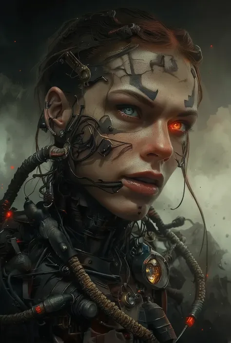Art by Zack Snyder. Cyborg monster with one red eye, high resolution, intricate detail, breathtaking. Award-winning, professional, highly detailed.