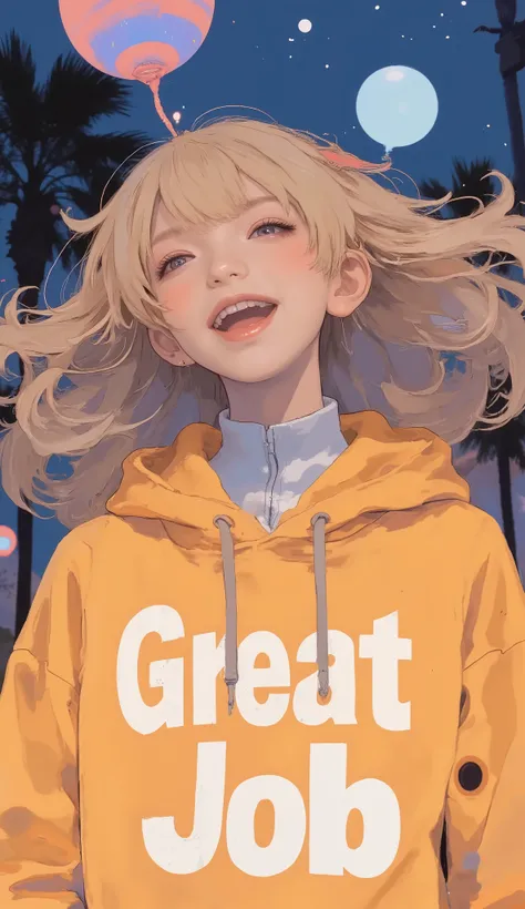 1A woman in a human hoodie laughs out loud 、 blonde、 wavy hair、 surreal collage, a contemporary artistic collage, collage artwork, New Album Jacket , Great Job ! , digital collage, ( collage ), collage art, contemporary collage, mixed media collage, surrea...