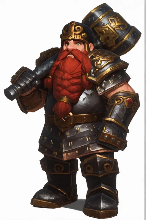 DwarfHammerer, Dwarf, holding a one maul, magnificent beard, red-haired,