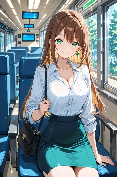 masterpiece, anime artwork, score_9_up, score_8_up, beautiful 20-year-old Japanese woman with professional anime features, confident satisfied smile showing financial independence, from an angle highlighting bank interior and ATM interaction BREAK (brown h...