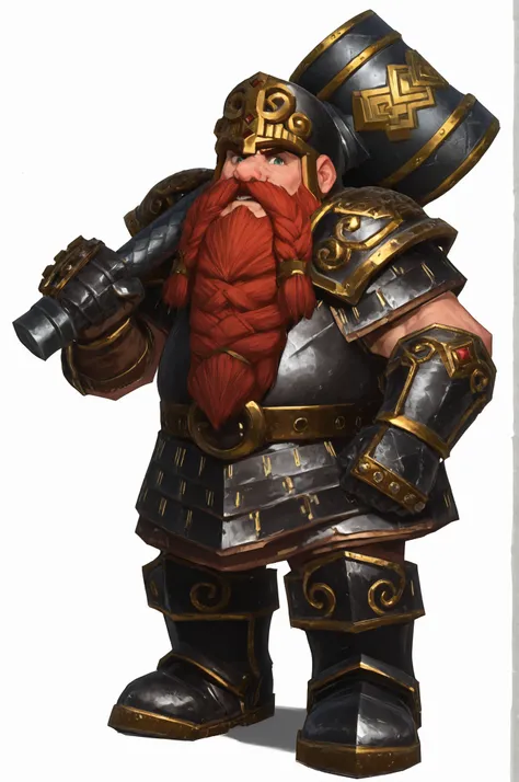DwarfHammerer, Dwarf, holding a one maul, magnificent beard, red-haired,