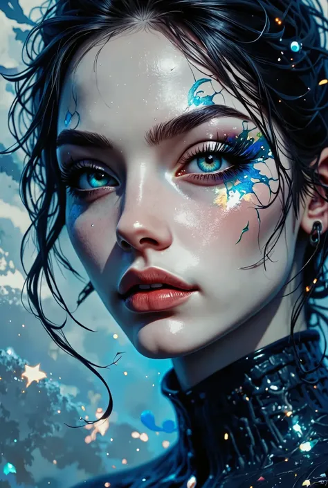 Generate a highly detailed high-resolution photo of a stunningly beautiful woman with an otherworldly aura. The image should be captured as if it's a close-up shot, focusing on the subtle details and textures of her skin.
Her face should be radiant with an...
