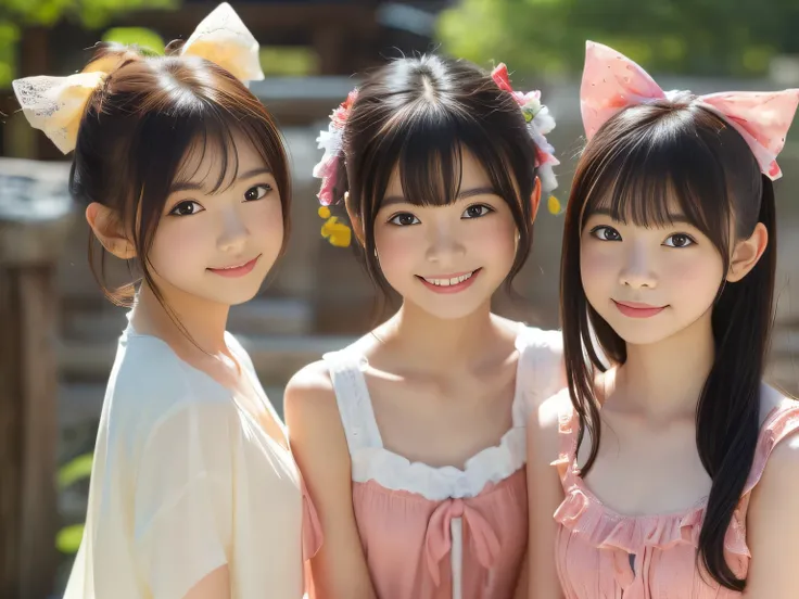 (((masterpiece))), (((cowboy shot、cute smile、Multiple Beautiful Girls))), (beautiful Japanese girls, innocent expression) ,(ultra high precision, realistic, very detailedな, 8k,top quality, very detailed, detailed background),(SLANDER BODY,flat chest,small...