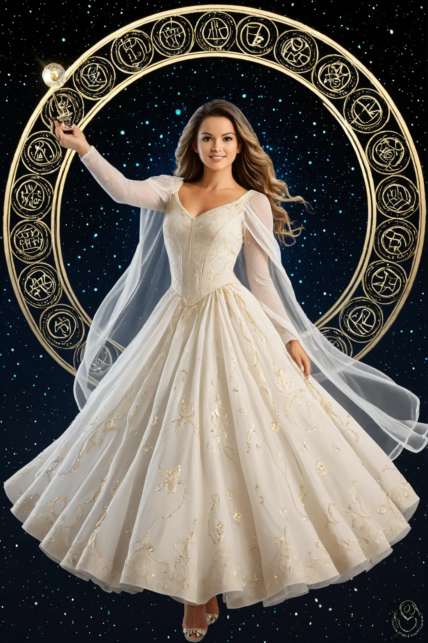 (masterpiece:1.4), (best quality:1.3), (8k resolution:1.2), newest, detailed skin pore, elsajean, annpqnssth, setacebeohp, MadokaAyukawa, 1girl, floating elegantly in air, magical energy swirling, ancient runes circle around body, flowing dress with ethere...