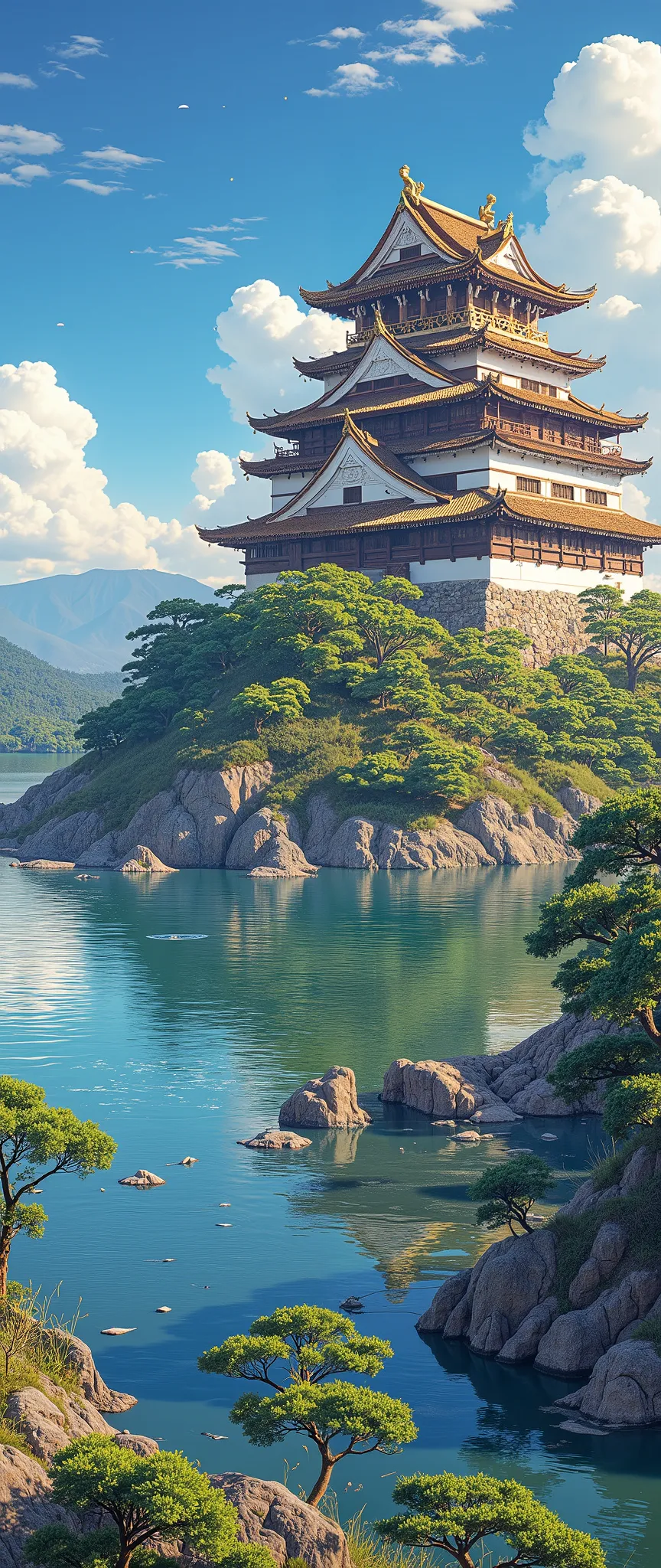 highdefinition images、Satu Kingdom Era、Azuchi Castle :Nobunaga's last castle、A symbol of his power、Azuchi Castle 、The top floor of the castle tower is hexagonal、Luxurious castle、A large castle in Koyama overlooking Lake Biwa、Panoramic image with Lake Biwa ...