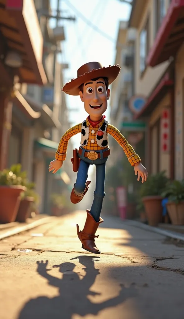 Woody from Toy Story who appears in Pixar's Toy Story is falling down in Kinoshita/how/Woody from Pixar's Toy Story desperately runs away because she doesn't want to be thrown away/A big hand is chasing me from behind