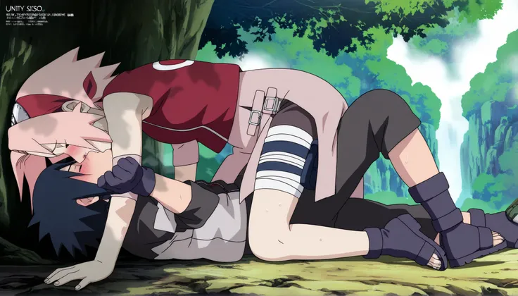 Sakura Haruno sitting on naruto ,abdomen,sexy , red shir,full body , supine ,pink skirt , masterpiece,best quality,amazing quality,professional quality ,very aesthetic ,newest,scenery, ultra detailed ,highly detailed ,intricate , absurdres , high resolutio...