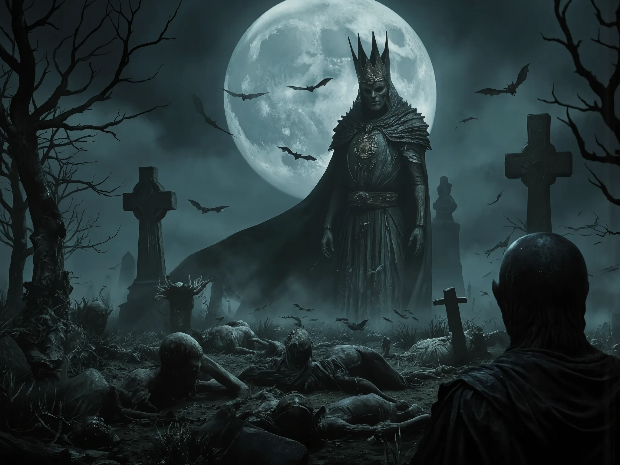 King of Undead Rich、disaster々Resurrected、Terrible Atmosphere、High Definition、８ｋ、４ｋ、Resurrected Undead、Dark Lord、Rich King、Cemetery、Minions Andett crawl out of the ground、Bats fly、 full moon、LOTR、dark fantasy