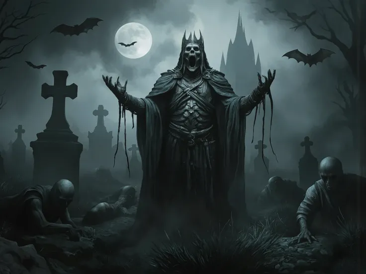 King of Undead Rich、disaster々Resurrected、Terrible Atmosphere、High Definition、８ｋ、４ｋ、Resurrected Undead、Dark Lord、Rich King、Cemetery、Minions Andett crawl out of the ground、Bats fly、 full moon、LOTR、dark fantasy