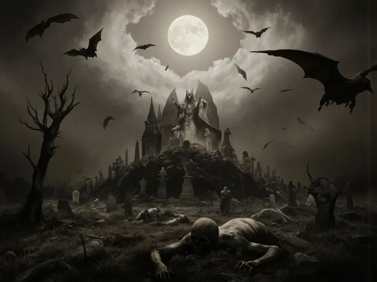 King of Undead Rich、disaster々Resurrected、Terrible Atmosphere、High Definition、８ｋ、４ｋ、Resurrected Undead、Dark Lord、Rich King、Cemetery、Minions Andett crawl out of the ground、Bats fly、 full moon、LOTR、dark fantasy