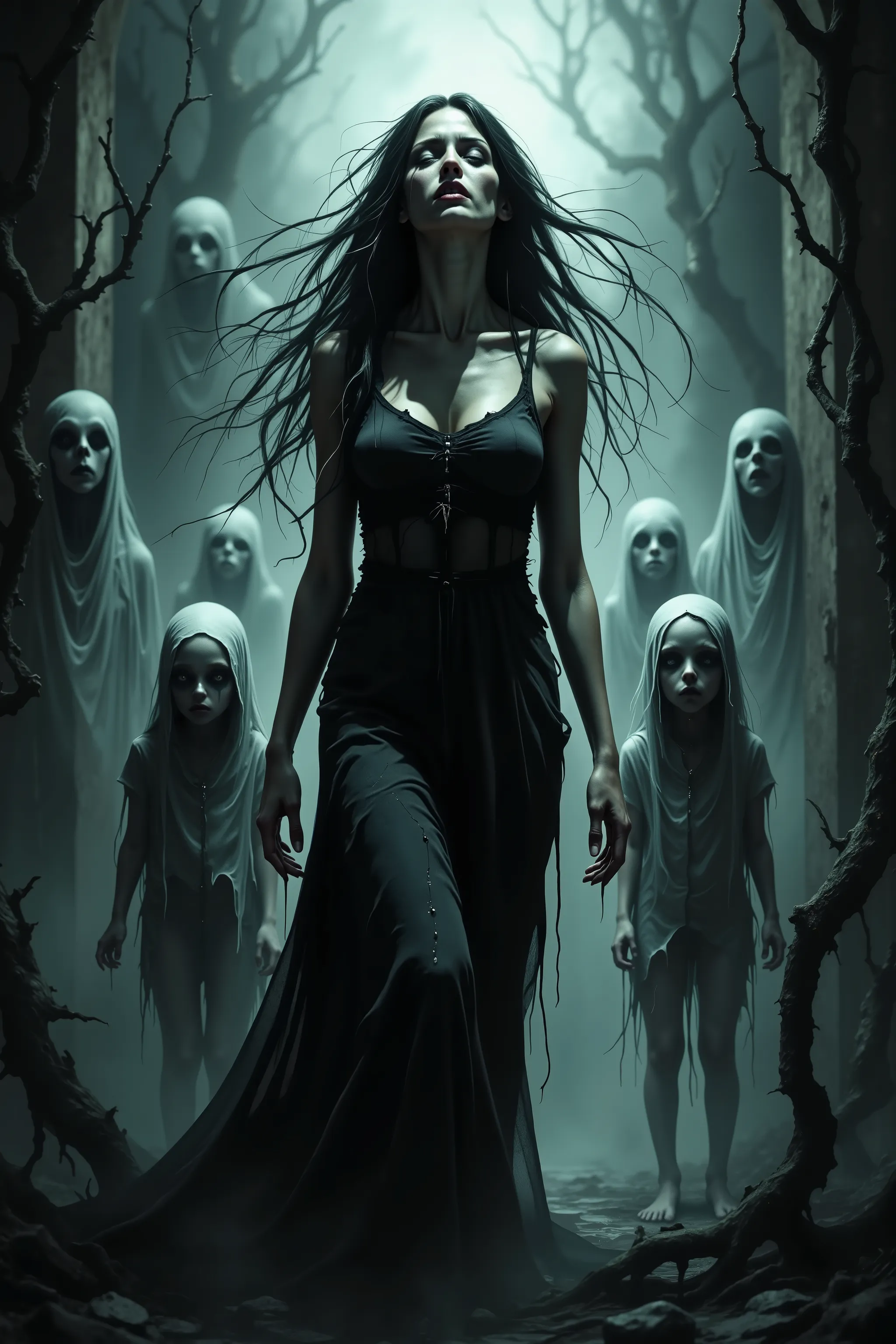 A nightmare. A woman and her aborted babies are stuck in limbo, Hades until further notice. Super special effects used in this image, I imagine I'm age.