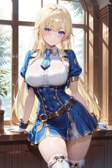 solo,masterpiece,best quality, amazing quality, highres, absurdres, very aesthetic, high resolution, ultra detailed, perfect details,(masterpiece, detailed:1.2),vspoema,large breasts,blue eyes,blonde hair,gradient hair,long hair,earring,glorious azure,offi...