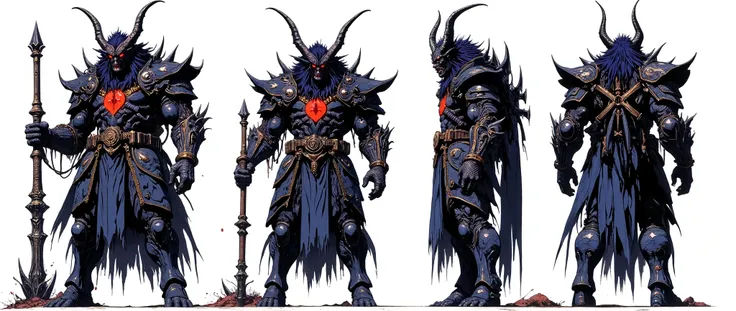 Masterpiece, latest, very aesthetic. A Demon Lord of darkness, he has huge horns that adorn his head, black horns, he has locks of hair, he is 5 meters tall, he wears armor with huge and disproportionate shoulders, he is very strong and has huge claws, gor...