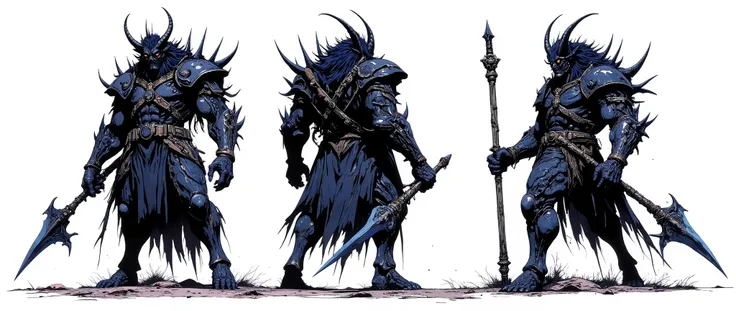 Masterpiece, latest, very aesthetic. A Demon Lord of darkness, he has huge horns that adorn his head, black horns, he has locks of hair, he is 5 meters tall, he wears armor with huge and disproportionate shoulders, he is very strong and has huge claws, gor...