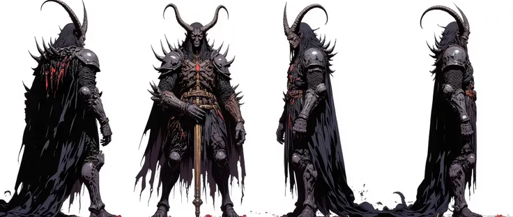 Masterpiece, latest, very aesthetic. A Demon Lord of darkness, he has huge horns that adorn his head, black horns, he has locks of hair, he is 5 meters tall, he wears armor with huge and disproportionate shoulders, he is very strong and has huge claws, gor...