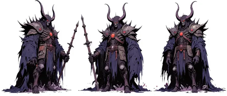 Masterpiece, latest, very aesthetic. A Demon Lord of darkness, he has huge horns that adorn his head, black horns, he has locks of hair, he is 5 meters tall, he wears armor with huge and disproportionate shoulders, he is very strong and has huge claws, gor...