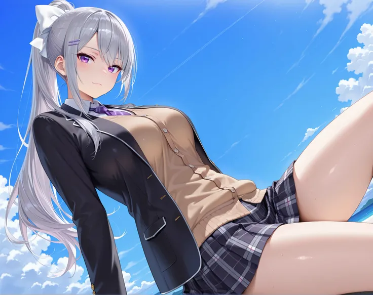 solo,masterpiece,best quality,super fine illustration、finely detail 、clear picture、UHD、HDR, amazing quality, highres, absurdres, very aesthetic, high resolution, ultra detailed, perfect details,nijikaede,purple eye,grey hair,long eyelashes,long hair,ponyta...