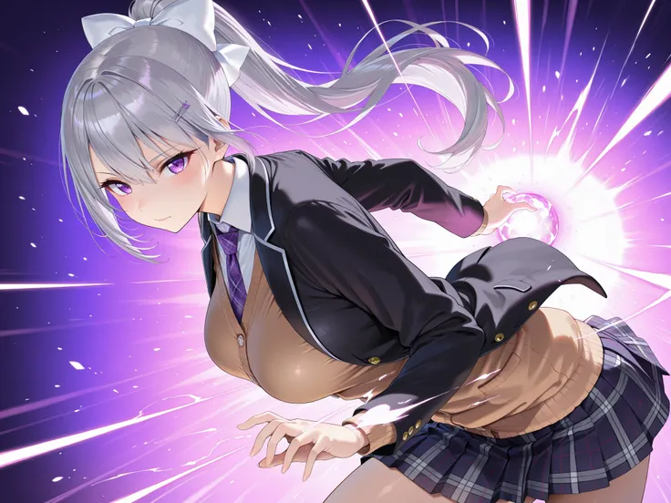 solo,masterpiece,best quality,super fine illustration、finely detail 、clear picture、UHD、HDR, amazing quality, highres, absurdres, very aesthetic, high resolution, ultra detailed, perfect details,nijikaede,purple eye,grey hair,long eyelashes,long hair,ponyta...